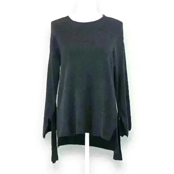 Halogen Black Crewneck Sweater with Tie Sleeves and High Low Hem Size XS Petite - Picture 1 of 8